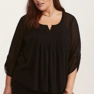 Torrid Sheer Black Top W/Blue Polka Dots Sz 3